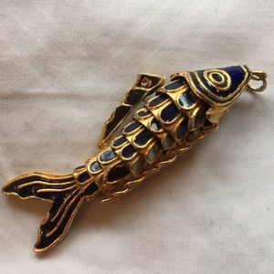 Stunning gold and blue fish necklace